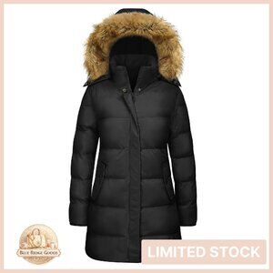 Long Winter Puffer Coat Elegant Quilted Parka Detachable Hood Windproof